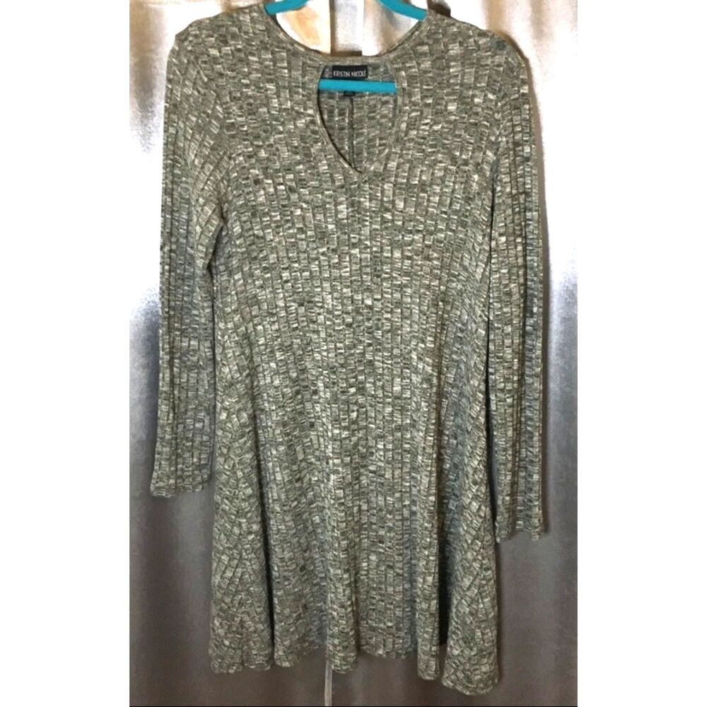 Kristin Nicole Gray Marled Ribbed Knit Keyhole Swing Dress Size Small